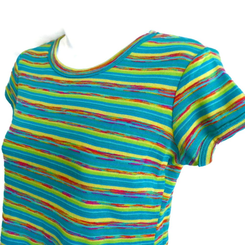 lei Baby Tee T Shirt Vintage Marled Striped Knit Blue Yellow Red M - Picture 4 of 8